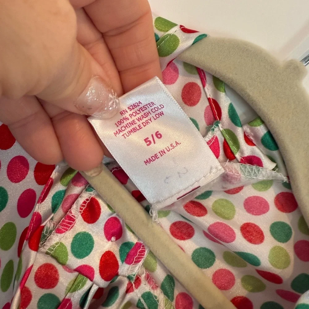 Juju & Jack Girls Size 5/6 polkadot long sleeve satin nightgown - Picture 3 of 4